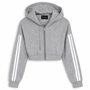 TALA Cropped Zip Hoodie Gray Size XL Athletic Streetwear Silver Racing Stripes‎